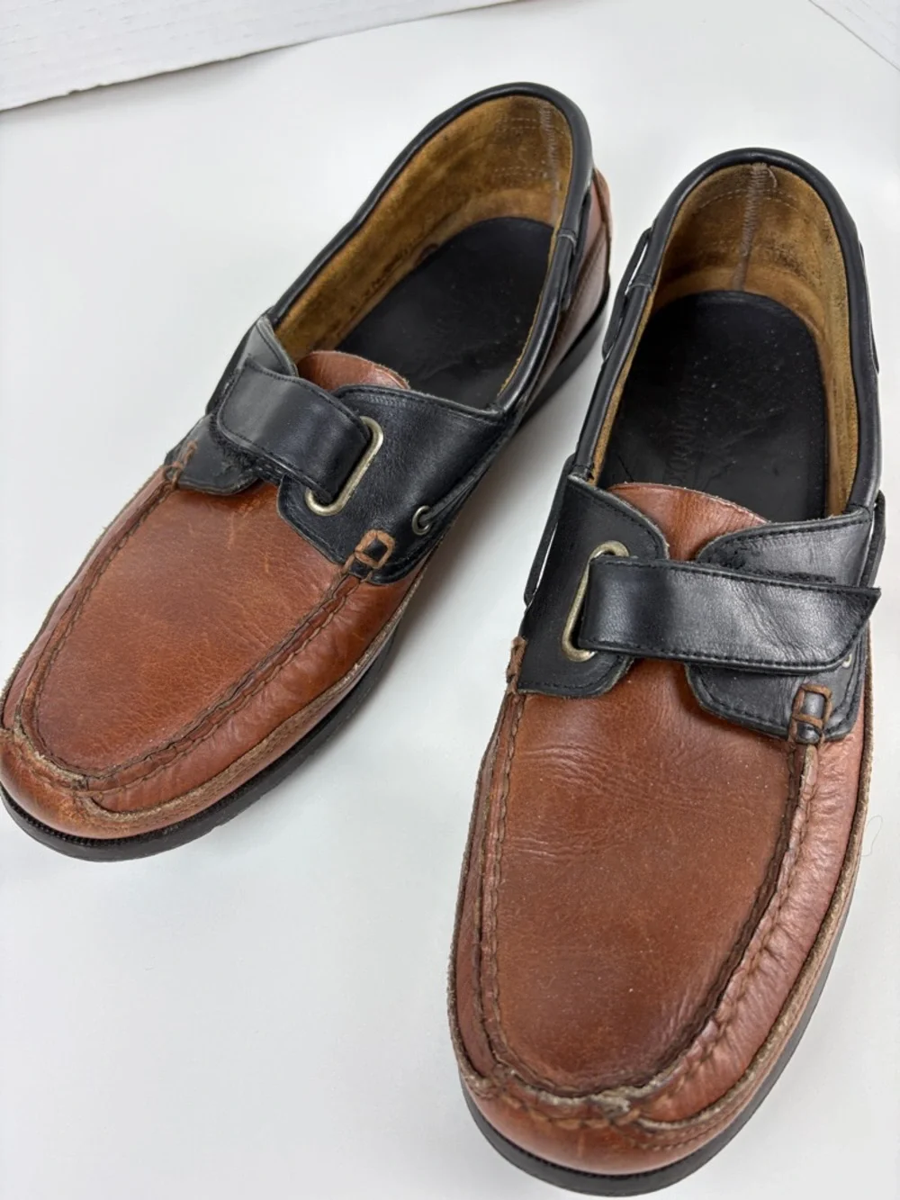 Life Outdoors Men's Two-Tone Brown and Black Leather Boat/Loafers 11.5AA